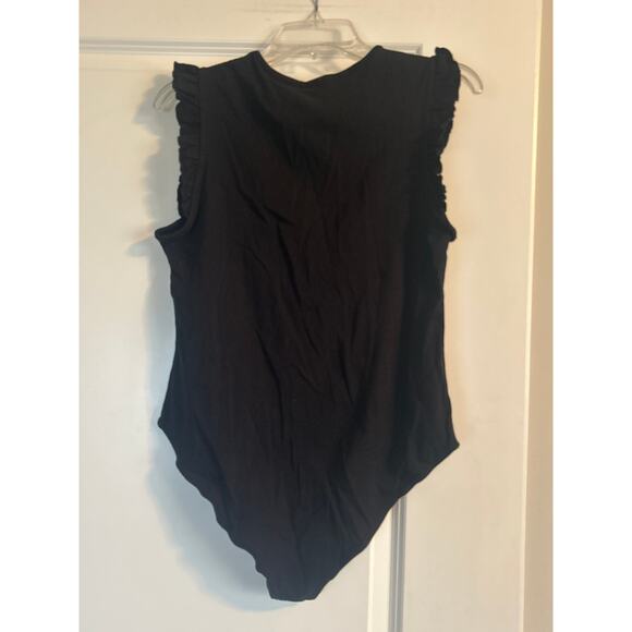 NWT Mangopop Women's Black Bodysuit Cap Ruffle Sleeves Snaps Size Small - Picture 4 of 7